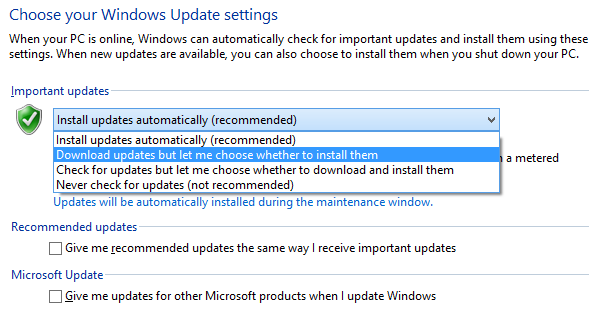 Windows Update Settings