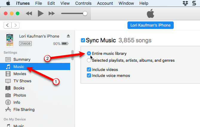 Hudební knihovna iTunes synchronizuje