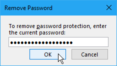 Dialogové okno Odebrat heslo v aplikaci OneNote 2016