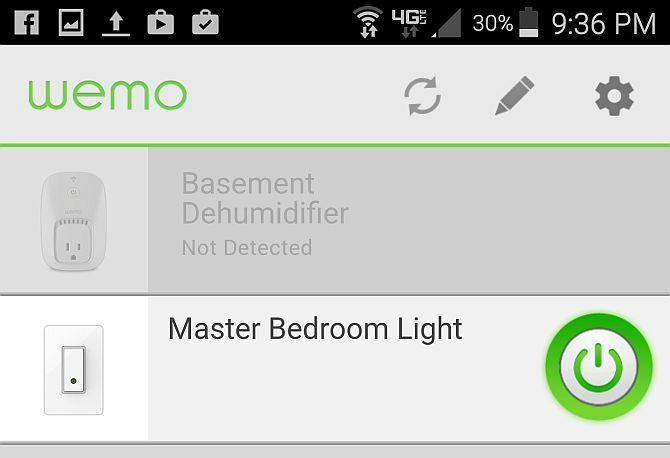 Screenshot aplikace Belkin WeMo