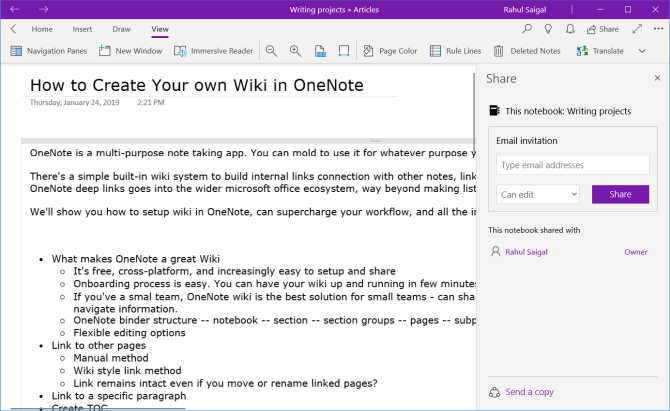 sdílejte notebook s OneNote pro Windows 10