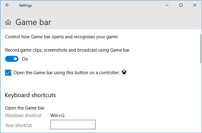 Nastavení herního pruhu Windows 10