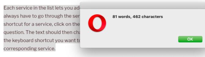 Výstup služby počítadla slov v opeře na macOS