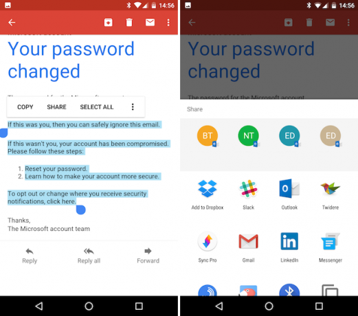 Android Gmail Sdílejte poštu s dalšími aplikacemi