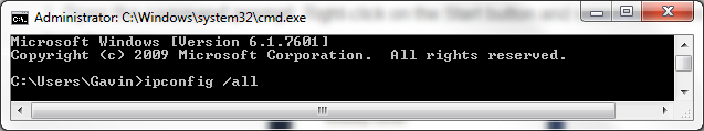 Příkazový řádek ipconfig all