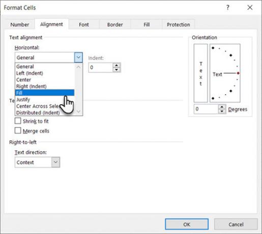 V dialogovém okně Formátovat buňky v aplikaci Excel vyberte Výplň