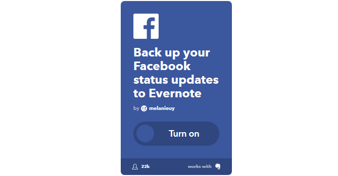 Průvodce Ultimate IFTTT: Používejte nejvýkonnější nástroj na webu jako pro 32IFTTT FBStatusToEvernote