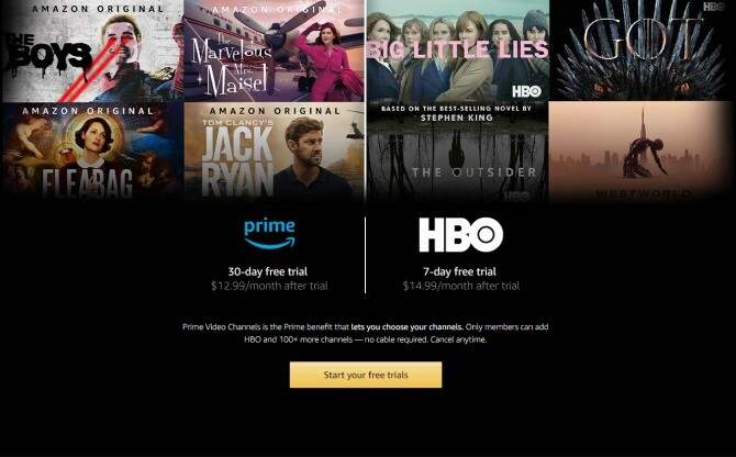 Amazon Prime HBO zkušební verze zdarma