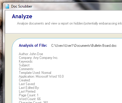 Jak procházet metadata z dokumentů Word [Windows] docscrubber analýzascrubbeddoc