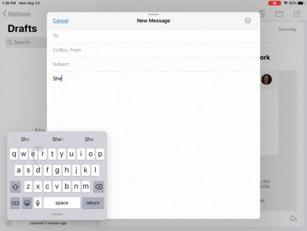 iPadOS QuickPath na plovoucí klávesnici