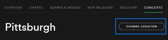 Spotify Koncerty Změňte umístění