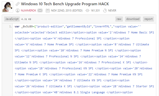 HACK programu upgradu Windows 10 Tech Bench