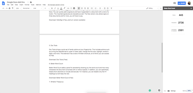 Doplněk Lepší počet slov Google Docs