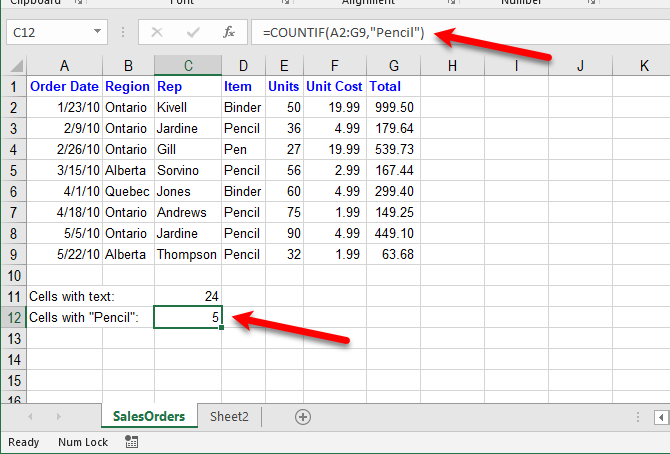 excel textové funkce - spočítání buněk s konkrétním textem