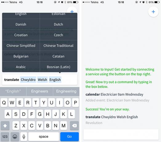 Vstup je příkazový řádek iPhone pro vstupní vstup Evernote, Gmail a mnohem více