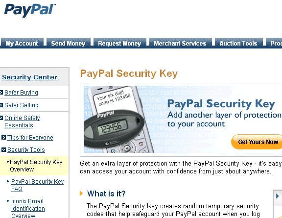 Bezpečnostní klíč Paypal