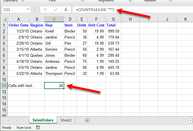 excel textové funkce - spočítání buněk libovolným textem