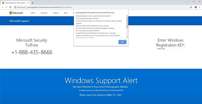 Windows falešný pornografický virus upozornění