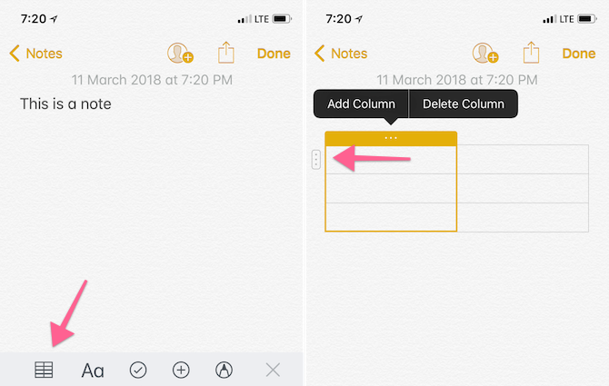 Apple Notes Features - Make Table