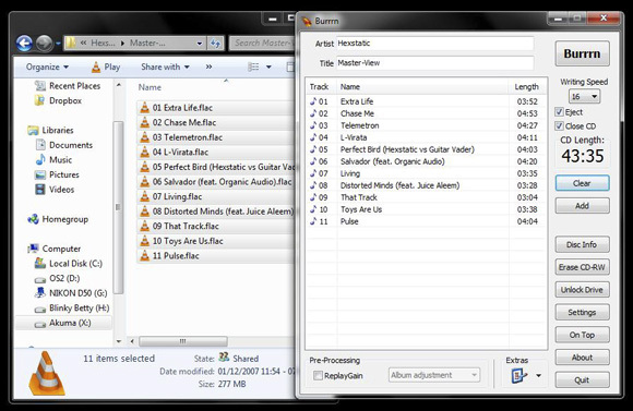 Burrrn - bezplatný nástroj pro vypalování zvukových CD z FLAC, OGG a MP3 a další vypalování