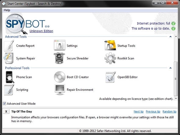 Spybot - Search & Destroy: Jednoduchá, přesto efektivní cesta k čištění počítače Malware Hlavní pokročilé