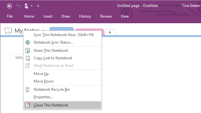 OneNote Close Notebook