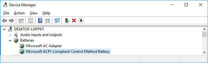 Ovladače baterií Windows 10 Device Manager