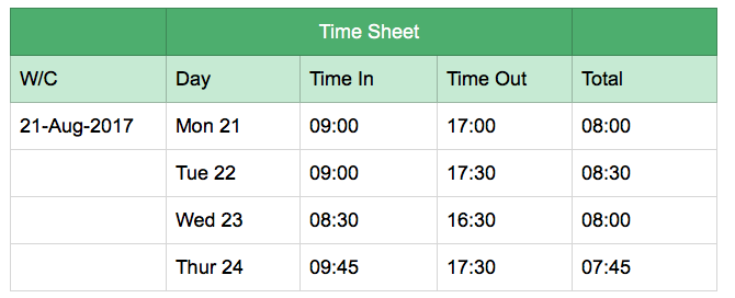 Evernote timesheet