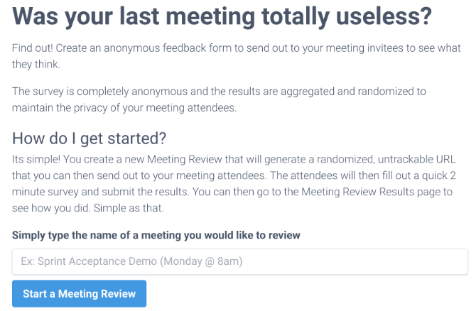 Zbytečná setkání mají anonymní formulář zpětné vazby pro zaměstnance, aby mohli manažerům sdělit, co si o schůzkách týmu myslí