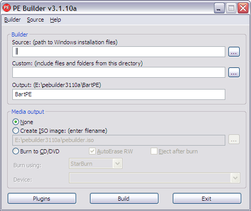 pe builder - vytvořte živý cd systému Windows