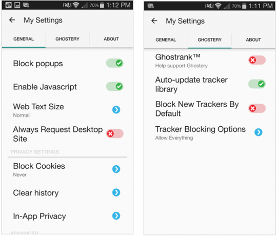 Aplikace Ghostery Browser pro Android