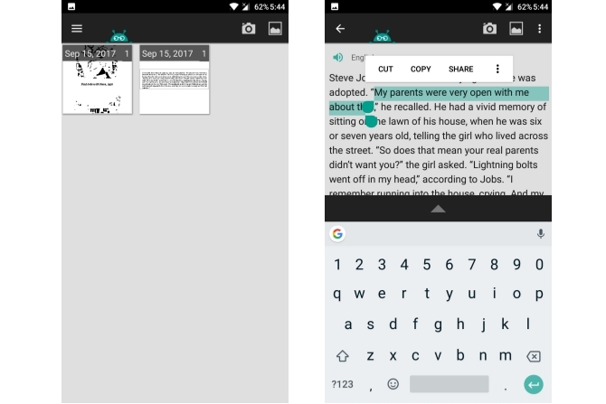 nejlepší ocr aplikace Android extrahovat text