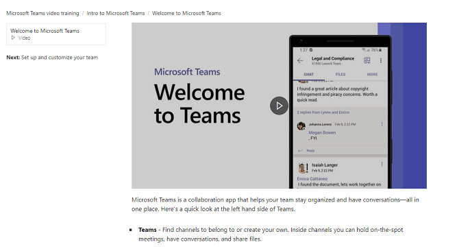 stránka s pokyny pro týmy Microsoft