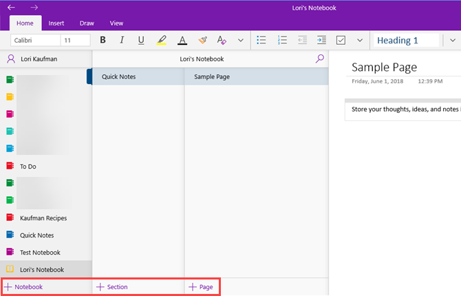 Organizace OneNote