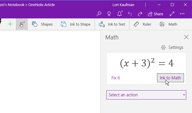 Na kartě Kreslení klikněte na Inkoust k matematice