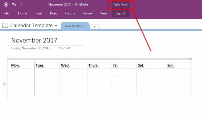 vytvořit onenote šablonu kalendáře