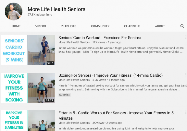 Více Life Health Senioři učí seniory, jak zůstat fit a zdraví doma pomocí kardio cvičení ve stoje a vsedě 