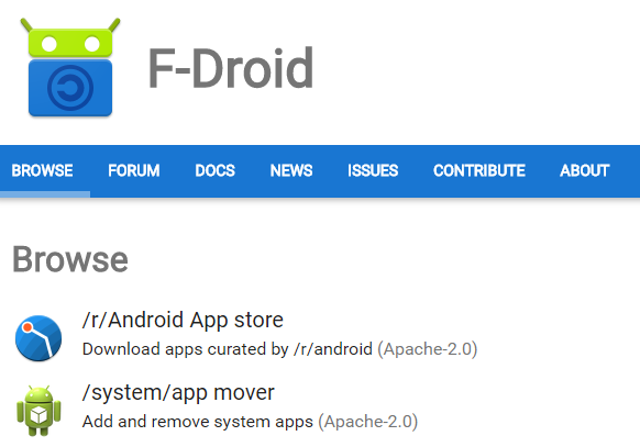 2 Alternativní online tržiště pro Android Apps fdroid