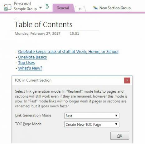 Obsah makra OneNote