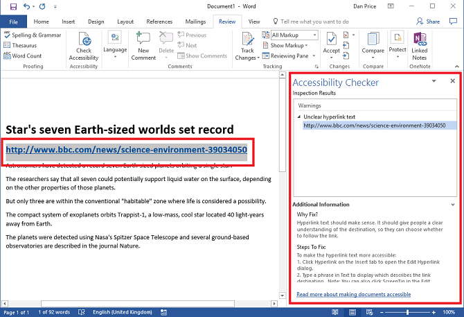 5 nejlepších nástrojů usnadnění přístupu v Microsoft Office Acessibility checker 670x457