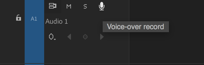 Tlačítko Premiere Pro Voice over record