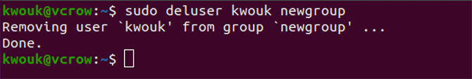 Odebrání uživatele ze skupiny pomocí příkazu deluser