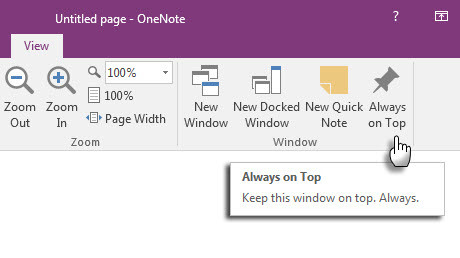 Microsoft OneNote - Rychlá poznámka nahoře