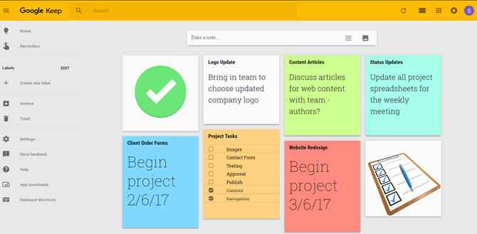 Jak používat Google Keep pro správu jednoduchých projektů GoogleKeepMainPage web