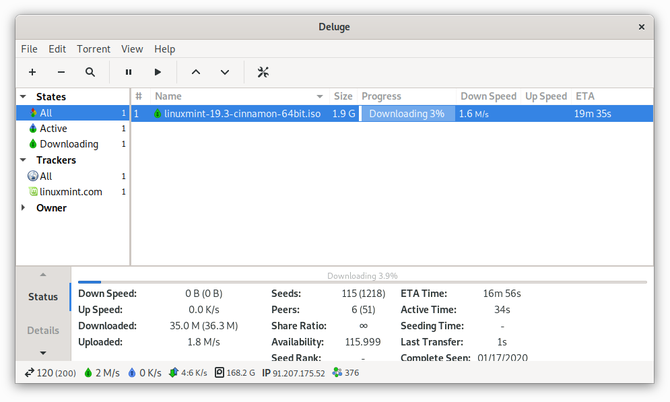 Deluge torrent klient pro Linux