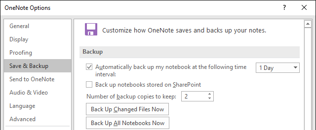 Možnosti zálohování OneNote