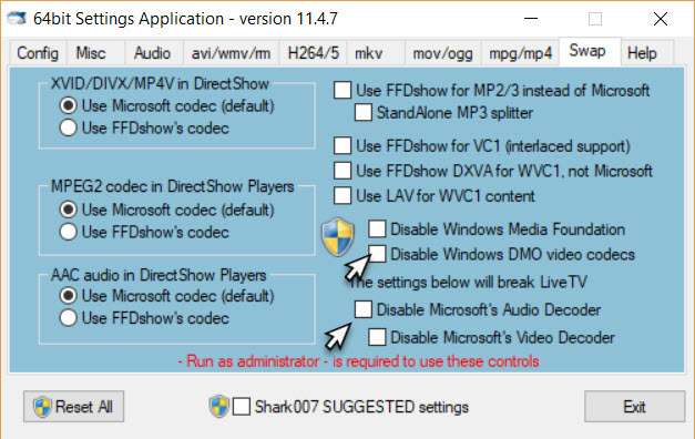 Aplikace Advanced Codec Settings