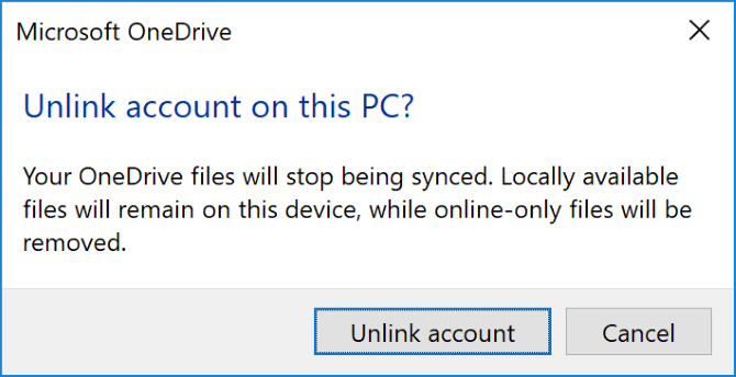 Odpojte účet OneDrive od počítače