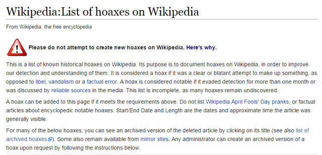 Hoaxy na Wikipedii