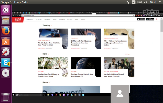 sdílená obrazovka obrazovky Ubuntu Skype